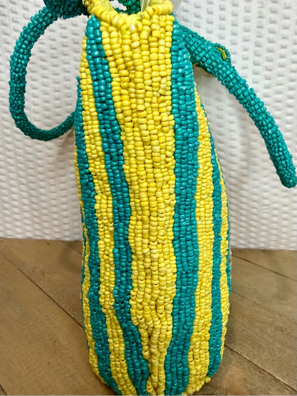 Viral Beaded Yellow & Teal Striped Sardine Tote - Picture 3 of 6